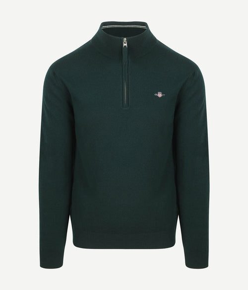 Gant halfzip wol trui logo groen | Regular-fit