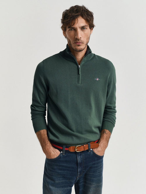 Gant halfzip wol trui logo groen | Regular-fit