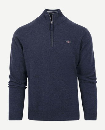 Gant halfzip wol trui logo melange donkerblauw | Regular-fit