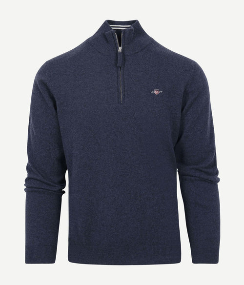 Gant halfzip wol trui logo melange donkerblauw | Regular-fit