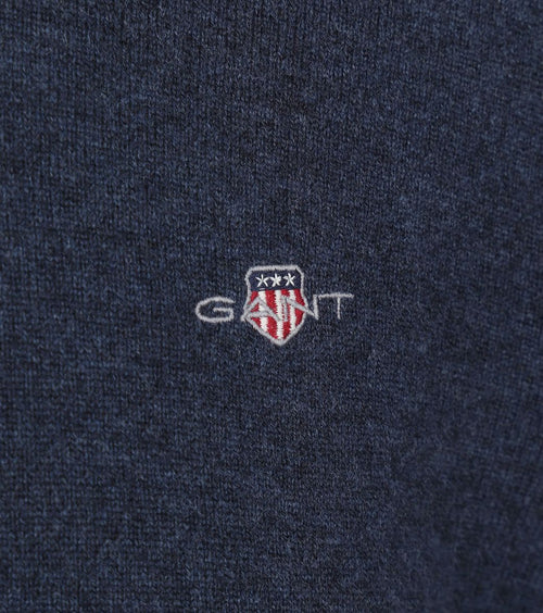 Gant halfzip wol trui logo melange donkerblauw | Regular-fit