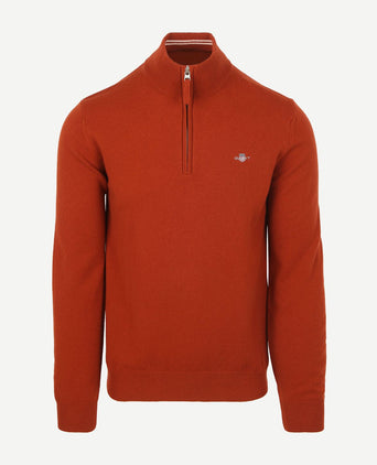 Halfzip wol trui logo rust