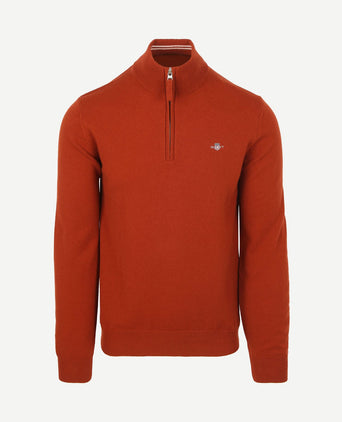 Halfzip wol trui logo rust