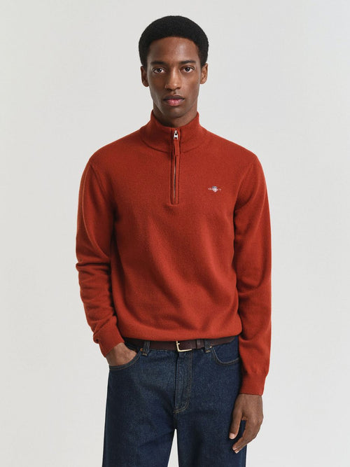 Halfzip wol trui logo rust