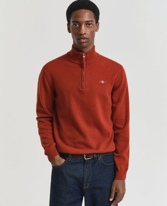 Halfzip wol trui logo rust