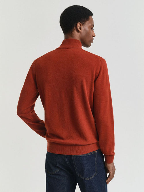 Halfzip wol trui logo rust
