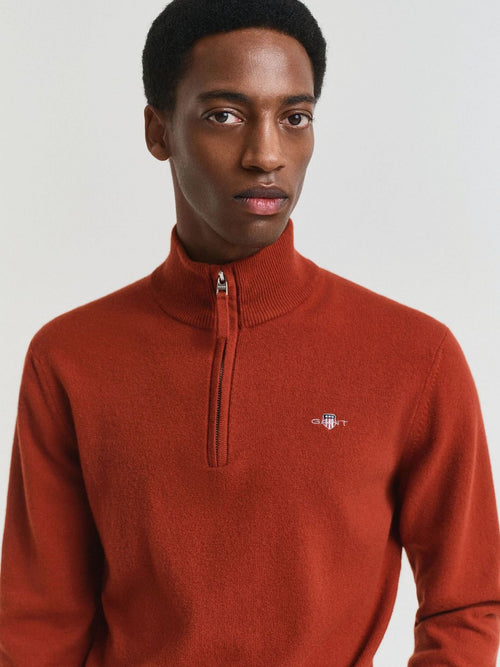 Halfzip wol trui logo rust