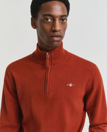 Halfzip wol trui logo rust