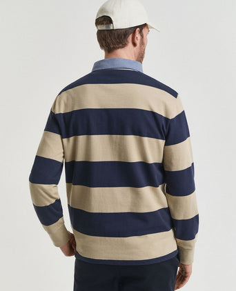 Gant heavy rugger shield longsleeve polo streep donkerblauw beige | Regular-fit