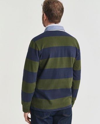Gant heavy rugger shield longsleeve polo streep donkerblauw groen | Regular-fit