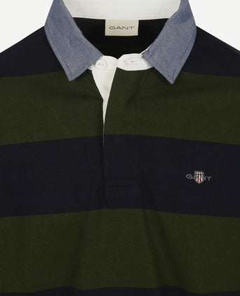 Gant heavy rugger shield longsleeve polo streep donkerblauw groen | Regular-fit