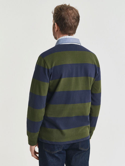 Gant heavy rugger shield longsleeve polo streep donkerblauw groen | Regular-fit