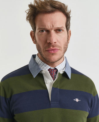Gant heavy rugger shield longsleeve polo streep donkerblauw groen | Regular-fit