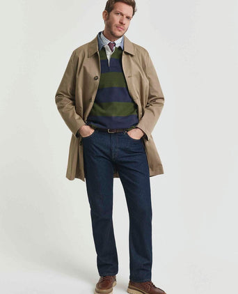 Gant heavy rugger shield longsleeve polo streep donkerblauw groen | Regular-fit