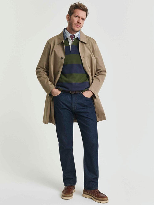 Gant heavy rugger shield longsleeve polo streep donkerblauw groen | Regular-fit