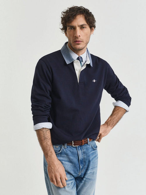 Gant heavy rugger shield polo donkerblauw | Regular-fit