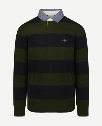 Heavy rugger shield longsleeve polo streep donkerblauw groen