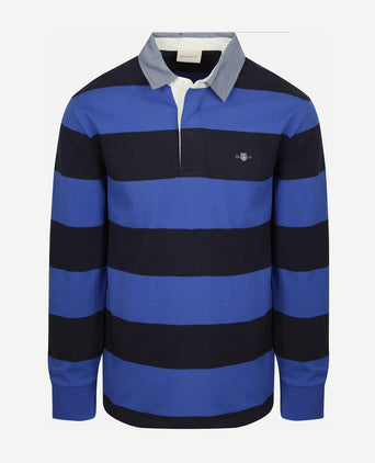 Heavy rugger shield polo streep donkerblauw royal blue