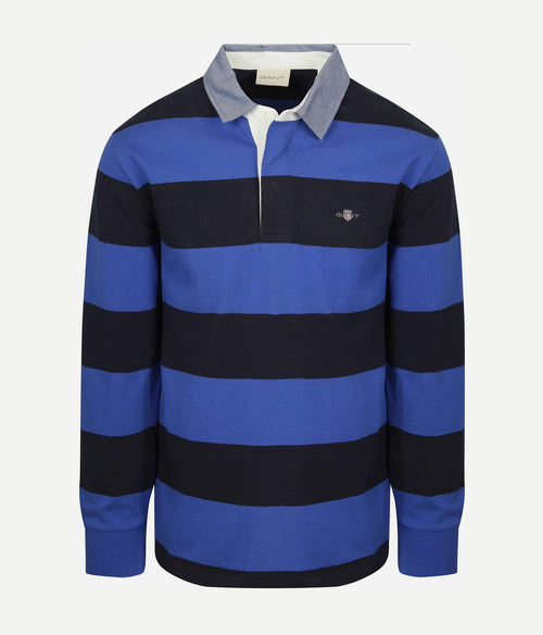 Heavy rugger shield polo streep donkerblauw royal blue