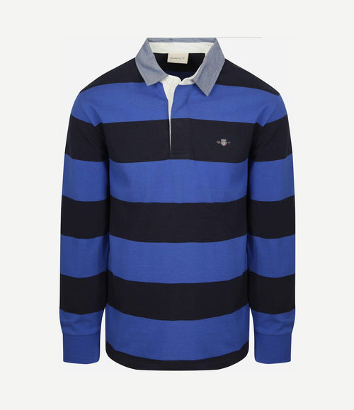 Heavy rugger shield polo streep donkerblauw royal blue