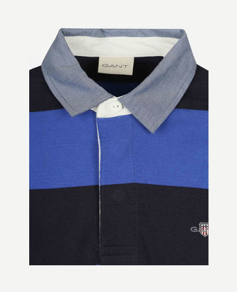 Heavy rugger shield polo streep donkerblauw royal blue