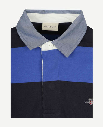 Heavy rugger shield polo streep donkerblauw royal blue