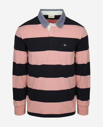 Heavy rugger shield polo streep donkerblauw roze