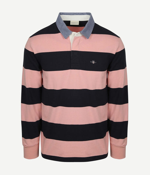 Heavy rugger shield polo streep donkerblauw roze