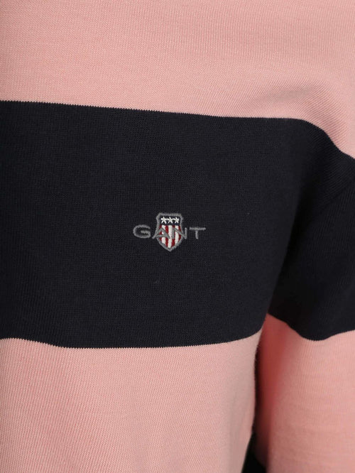 Heavy rugger shield polo streep donkerblauw roze