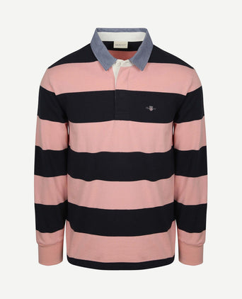 Heavy rugger shield polo streep donkerblauw roze