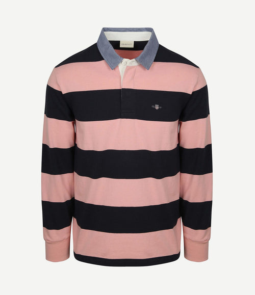 Heavy rugger shield polo streep donkerblauw roze