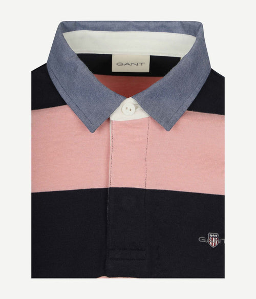 Heavy rugger shield polo streep donkerblauw roze