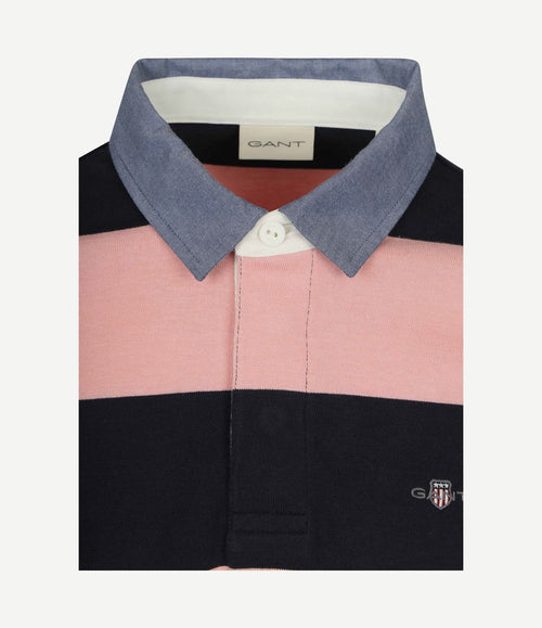 Heavy rugger shield polo streep donkerblauw roze
