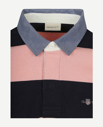 Heavy rugger shield polo streep donkerblauw roze