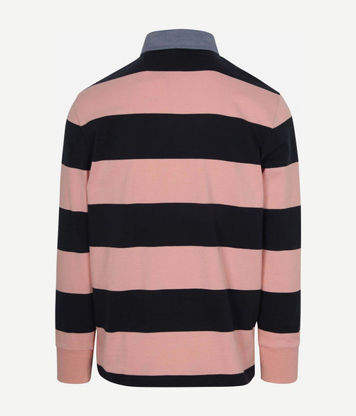 Heavy rugger shield polo streep donkerblauw roze