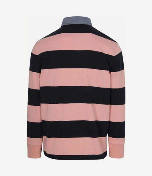 Heavy rugger shield polo streep donkerblauw roze
