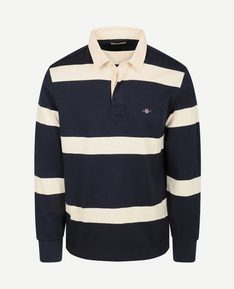 Heavy rugger stripe shield polo streep donkerblauw wit