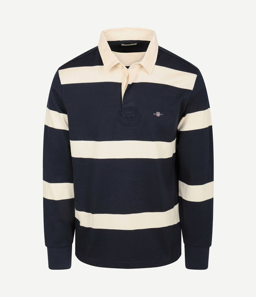 Heavy rugger stripe shield polo streep donkerblauw wit