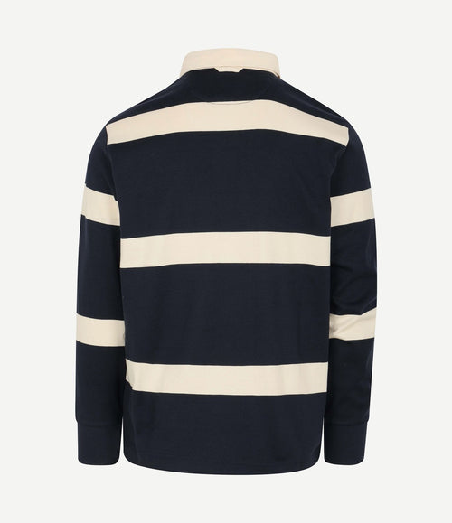 Heavy rugger stripe shield polo streep donkerblauw wit