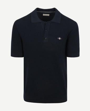 Knitted poloshirt donkerblauw