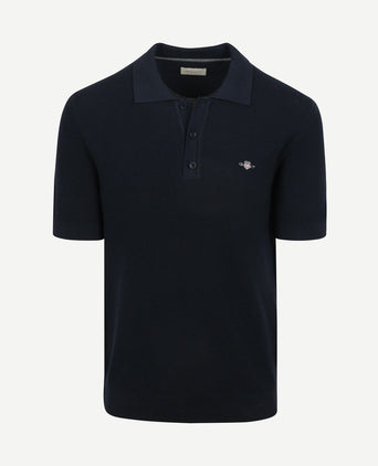 Knitted poloshirt donkerblauw