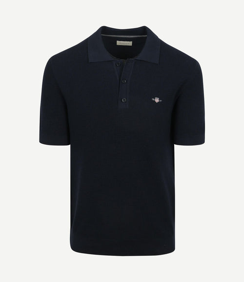 Knitted poloshirt donkerblauw