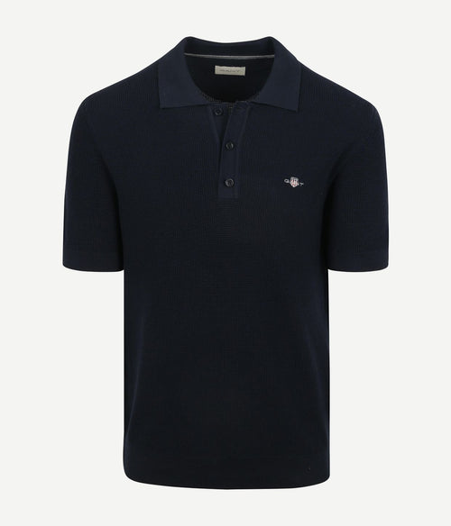 Knitted poloshirt donkerblauw