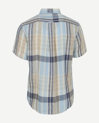 Gant korte mouwen overhemd linnen ruiten blauw | Regular-fit