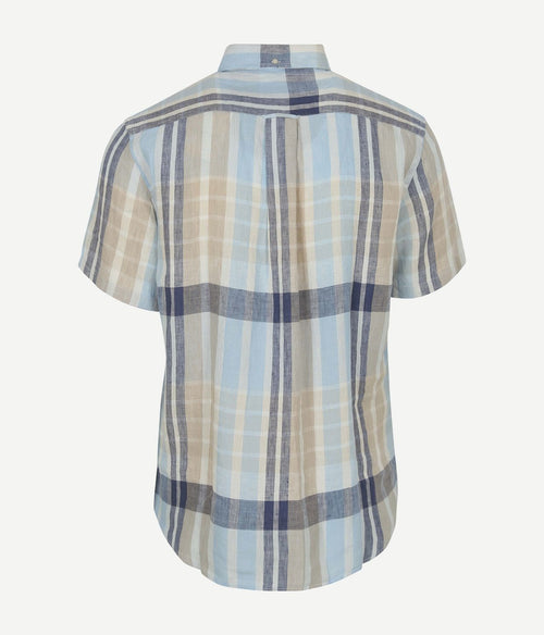 Gant korte mouwen overhemd linnen ruiten blauw | Regular-fit