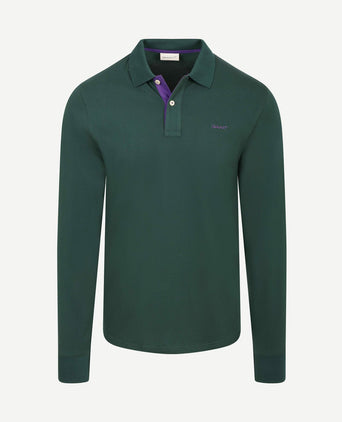 Longsleeve contrast piqué poloshirt tartan groen