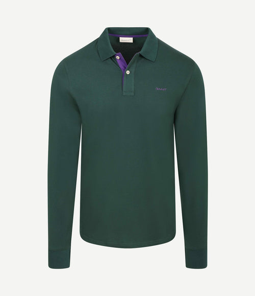 Longsleeve contrast piqué poloshirt tartan groen