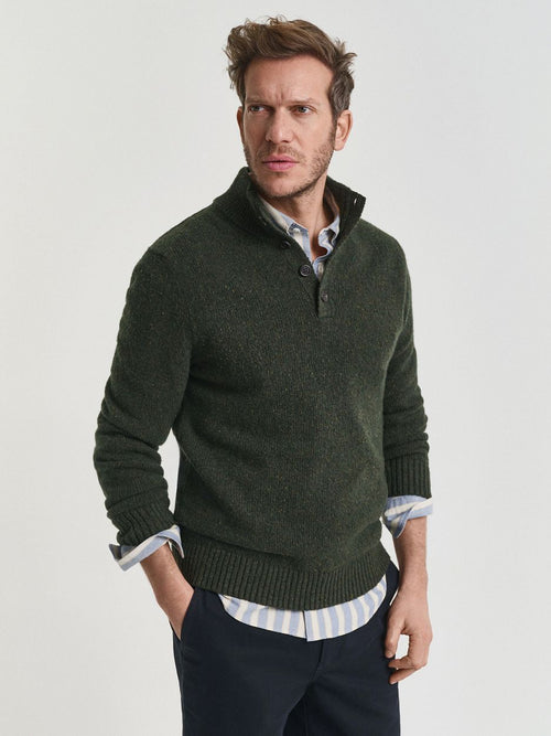 Gant mocker pullover wool blend donkergroen | Regular-fit