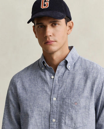 Overhemd cotton linen blauw