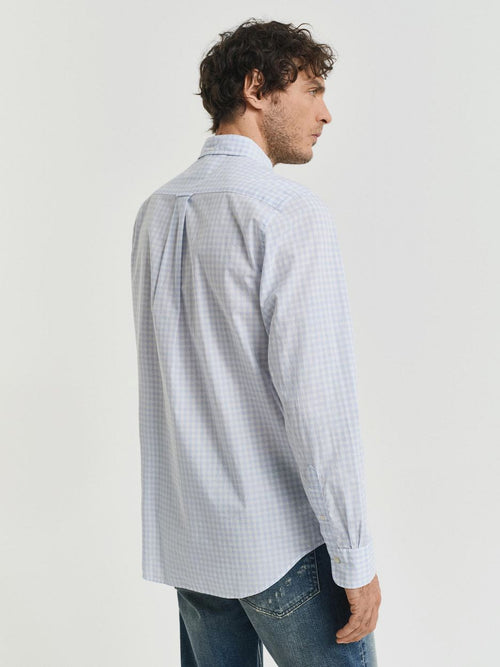Overhemd gingham poplin college lichtblauw